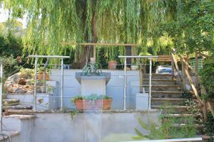 奥维多Agriturismo Podere Pescara的花园设有楼梯和绵羊柳树