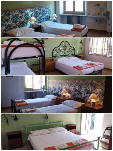 托斯科拉诺-马德尔诺Ostello delle cartiere的卧室两张不同的图片,配有两张床