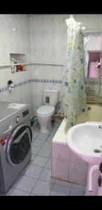 布哈拉Zafar Family Guesthouse的一间带洗衣机和水槽的浴室