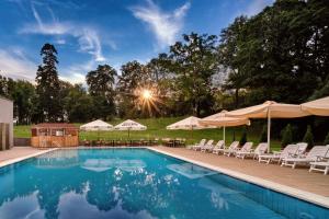 锡尔沃斯瓦里德拉康特萨城堡酒店的一个带白色椅子和遮阳伞的游泳池