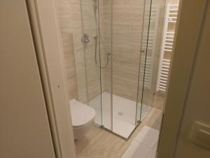 Dol pri Ljubljani维格弗赫拉姆酒店的一间带卫生间和玻璃淋浴间的浴室