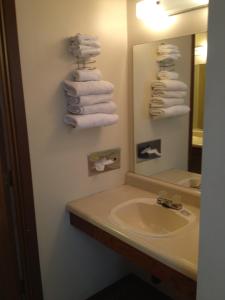 格林里弗巴基特预算旅馆的浴室配有盥洗盆、镜子和毛巾