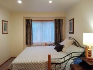 新普利茅斯Taranaki Experience的卧室在窗户前配有一张床