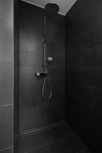 特里尔Casa Augusta - Urban Living的黑色浴室设有淋浴头