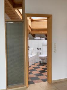 罗森海姆City Dachterassenwohnung的一间带卫生间和水槽的浴室