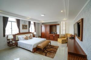 波来古市Duc Long Gia Lai Hotels & Apartment的酒店客房,配有床和电视