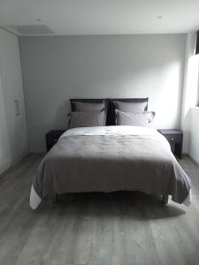 塞莱斯塔Chez Michel et Sylviane gite2的卧室配有一张带白色墙壁的大床