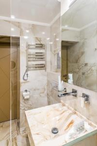 基辅旅游度假酒店的大理石浴室配有水槽和淋浴