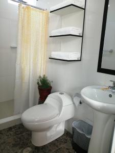 奇瓦伊Pandora hotel colca的白色的浴室设有卫生间和水槽。