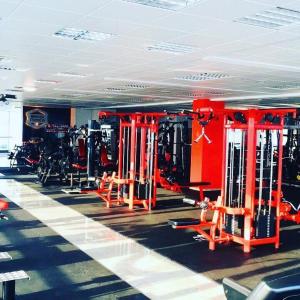 大梅济日奇OC Panorama的一间健身房,室内配有红色设备