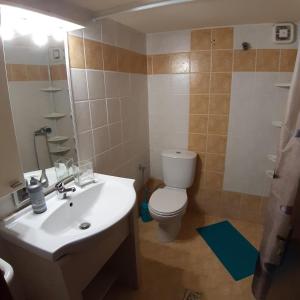 诺亚福克SEA VIEW VILLA EFTICHIA的一间带水槽、卫生间和镜子的浴室