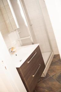 奥利希Hus Lintje的浴室配有白色水槽和淋浴。