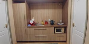 尤斯托尼莫斯基Pod 4的一间带水槽和微波炉的小厨房