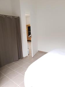 茅尔斯Gîtes de Maurs的客房内的带浴帘的浴室