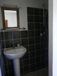 Prads-Haute-Bléone贝勒瓦莱特酒店的一间带水槽和淋浴的浴室