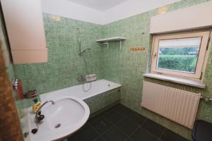 Spodnje GorjeApartmaji Retro的绿色浴室设有水槽和窗户