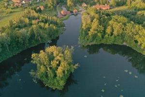OłownikGosciniec pod Wegorzem的享有河流的树木和水面景色