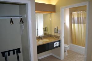 半月湾The Miramar Inn & Suites的一间带水槽和卫生间的浴室