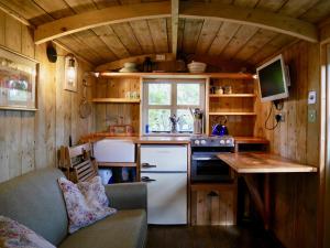 博利厄The Wayside Shepherd Hut的一个小房子里的厨房,配有水槽和炉灶