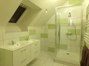 布列塔尼地区米尔LES REINETTES - Les Vergers de Guerlédan的带淋浴和盥洗盆的浴室