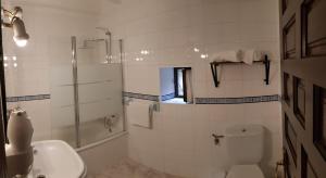 里瓦德塞利亚Amaicha Hotel Rural的白色的浴室设有卫生间和水槽。