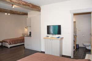 里姆斯特德欧德获奖住宿加早餐旅馆的一间设有床铺和墙上电视的房间