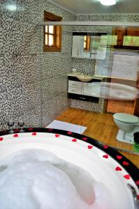 蒙特韦尔迪Chalés Fazenda Vale da Mata的带浴缸和卫生间的浴室。