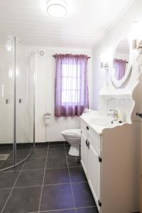 斯特兰达Langlofonna的一间带水槽、卫生间和淋浴的浴室