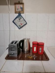 乌平通ChriZelo Self Catering unit的厨房柜台配有烤面包机和2个红杯子