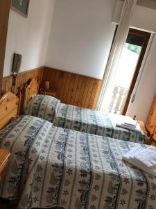 贝卢诺Albergo Slalom的一间卧室设有两张床和窗户。