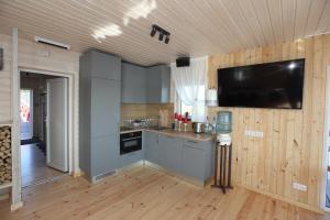JaunmārupeKarpu dīķis-Kempings Viesītes的厨房配有壁挂式平面电视。