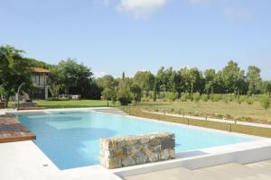 阿尔比尼娅珀德尔派欧拉多乡村民宿的一座大游泳池,位于一个树木繁茂的庭院内