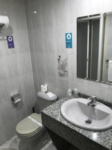 拉科鲁尼亚Alda Puerta Coruña的一间带水槽、卫生间和镜子的浴室