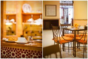 托莱多索尔旅馆的两幅带桌椅的用餐室的照片
