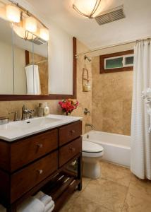 帕依亚Paia Inn的浴室配有盥洗盆、卫生间和浴缸。