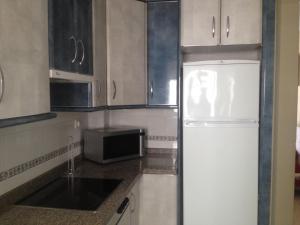 埃尔波提尔Piso Nuevo Portil - Edificio Albatros的厨房配有白色冰箱和微波炉