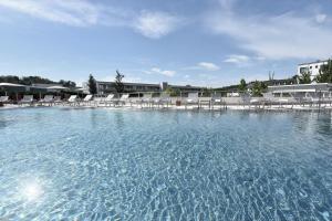 巴特塔茨曼斯多夫维塔瑞笃斯酒店的一个大水池,里面摆放着躺椅
