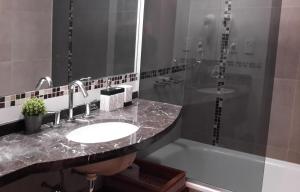 布宜诺斯艾利斯Aparts Temporarios的一间带水槽、浴缸和镜子的浴室