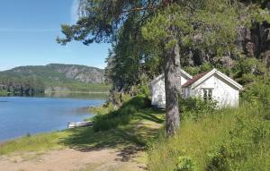 HornnesStunning Home In Hornnes With House Sea View的湖畔的白色房子