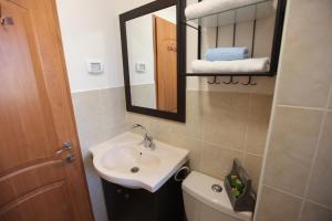 海法海法宾馆的一间带水槽、镜子和卫生间的浴室