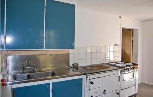 ForsvikKvighult的厨房配有蓝色橱柜和水槽