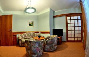 特伦钦温泉镇芳缇斯特瑞膳宿旅馆的客厅配有沙发和桌子