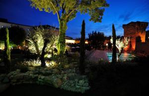 普罗旺斯艾克斯阿奎贝拉酒店及Spa的花园,有树木和灯光