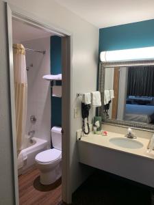 比弗顿胡椒树酒店的一间带水槽、卫生间和镜子的浴室