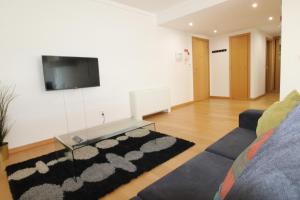 里斯本Parque das Nacoes River view ,free wifi的客厅配有沙发和墙上的电视