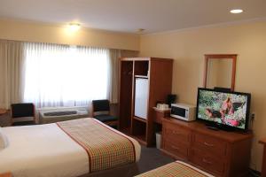 坎卢普斯坎卢普斯城市中心旅程住宿酒店的配有一张床和一台平面电视的酒店客房