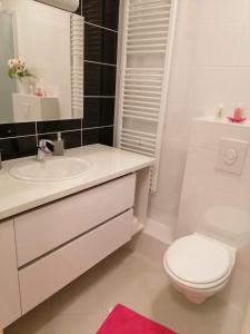 萨格勒布Lanterna Apartment的白色的浴室设有卫生间和水槽。