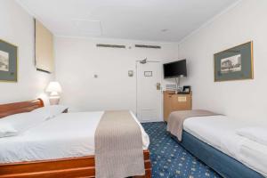 悉尼Castlereagh Boutique Hotel, Ascend Hotel Collection的酒店客房设有两张床和一台平面电视。