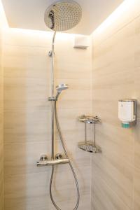 杜塞尔多夫马琳街中心公寓的浴室内配有淋浴和头顶淋浴