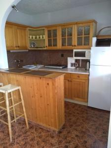鲍洛通塞迈什Szemes Apartman Balaton的厨房配有木制橱柜和白色冰箱。